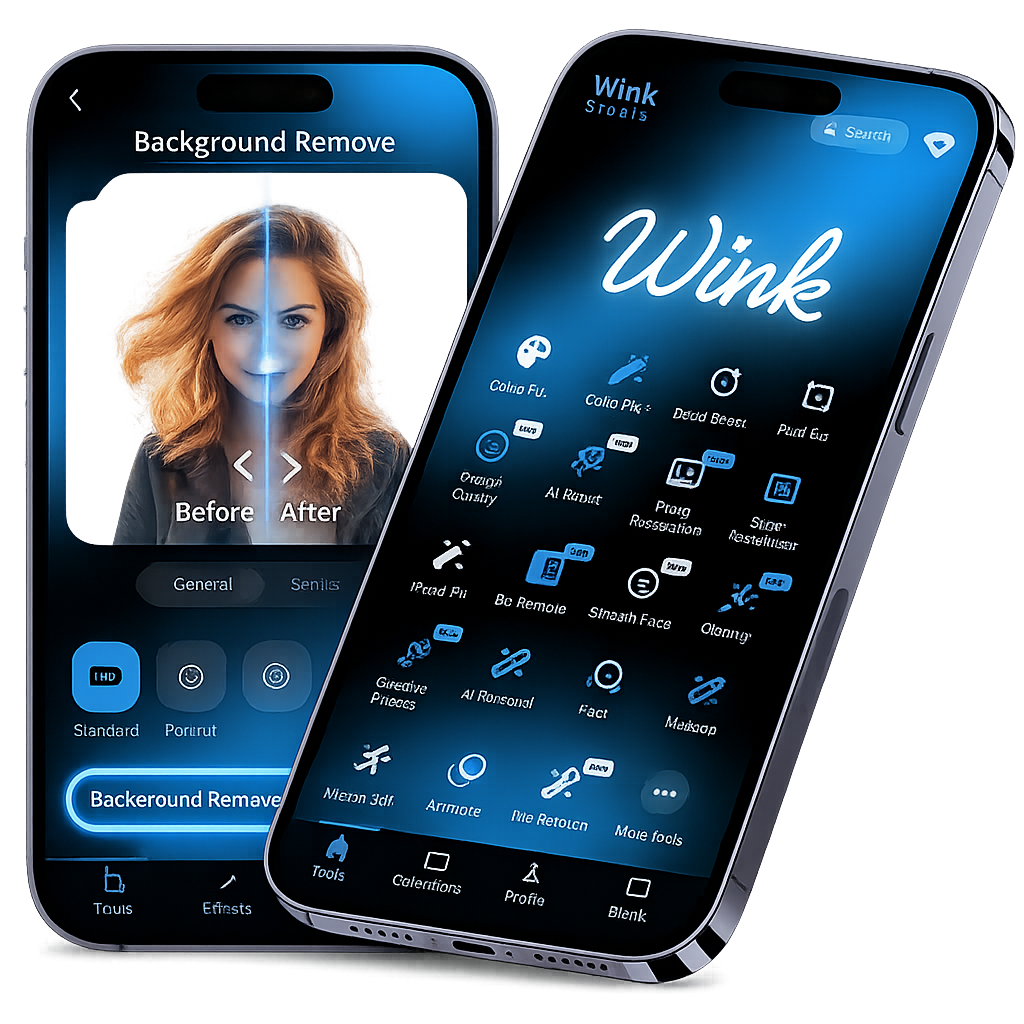 Smartphones showcasing Wink Studio editing tools 1